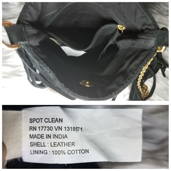 EUC|Boho Black Suede Leather Gold Studded Fringe Bag - Picture 4 of 6